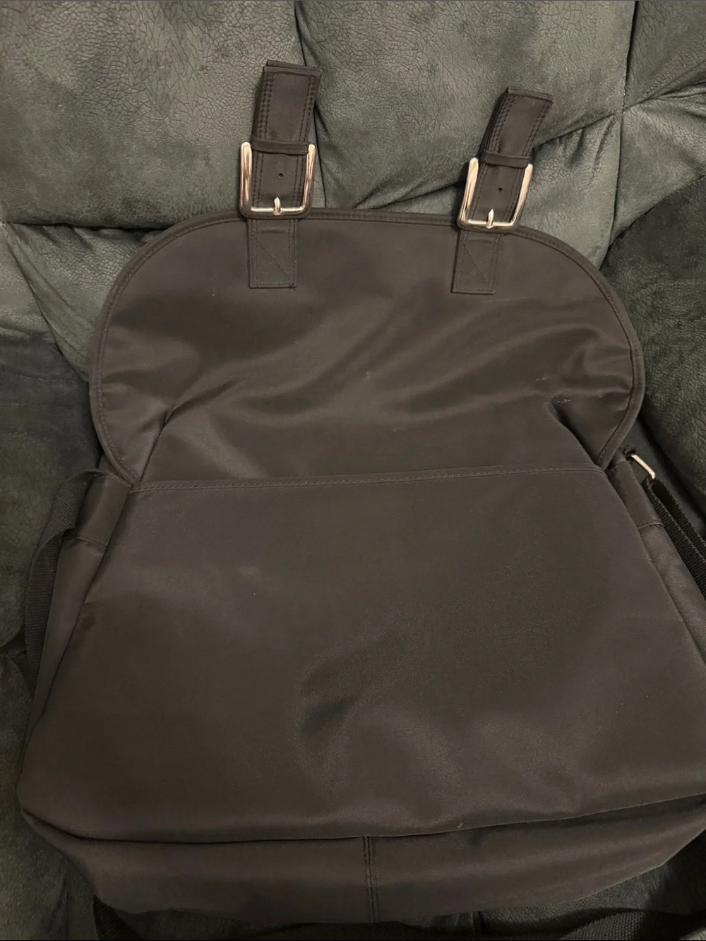 Men's Black Canvas Messenger Bag with Buckle Closure